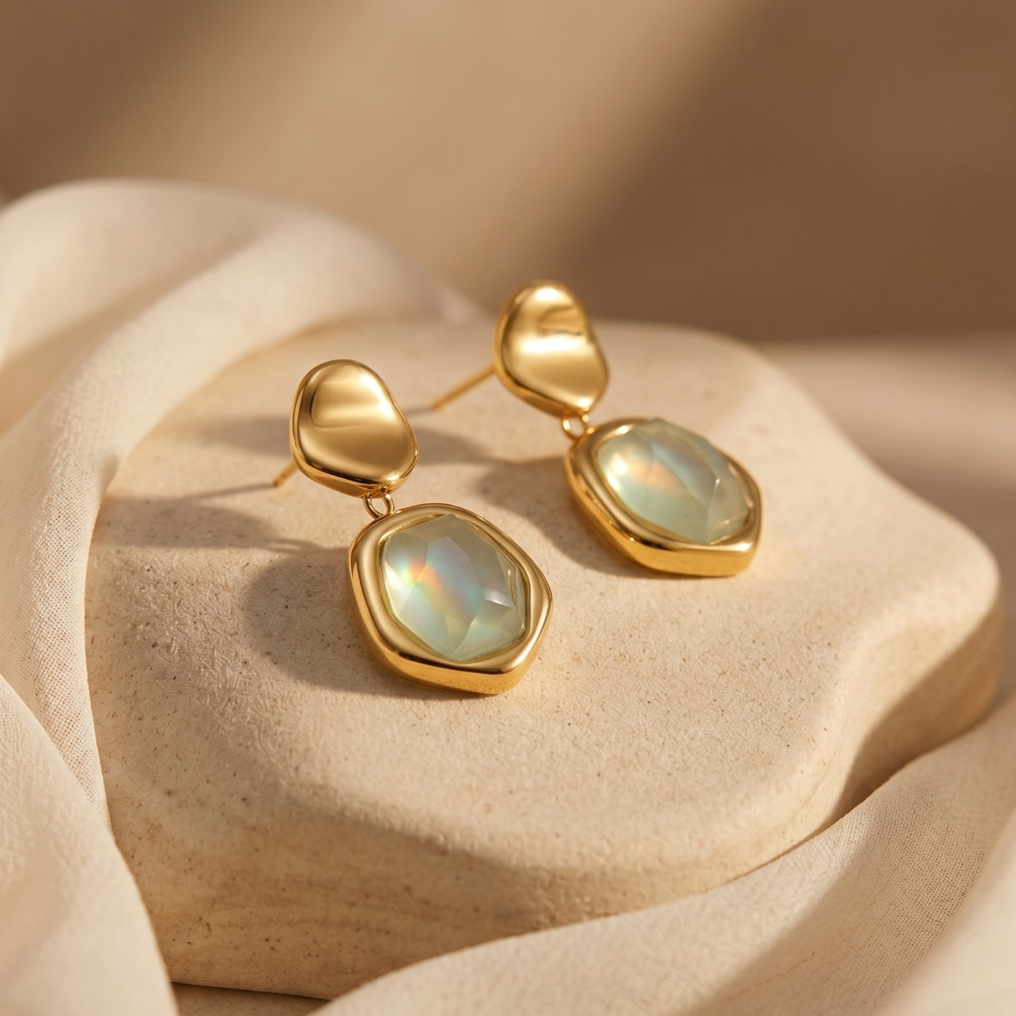 Gold Aquamarine Drop Earrings